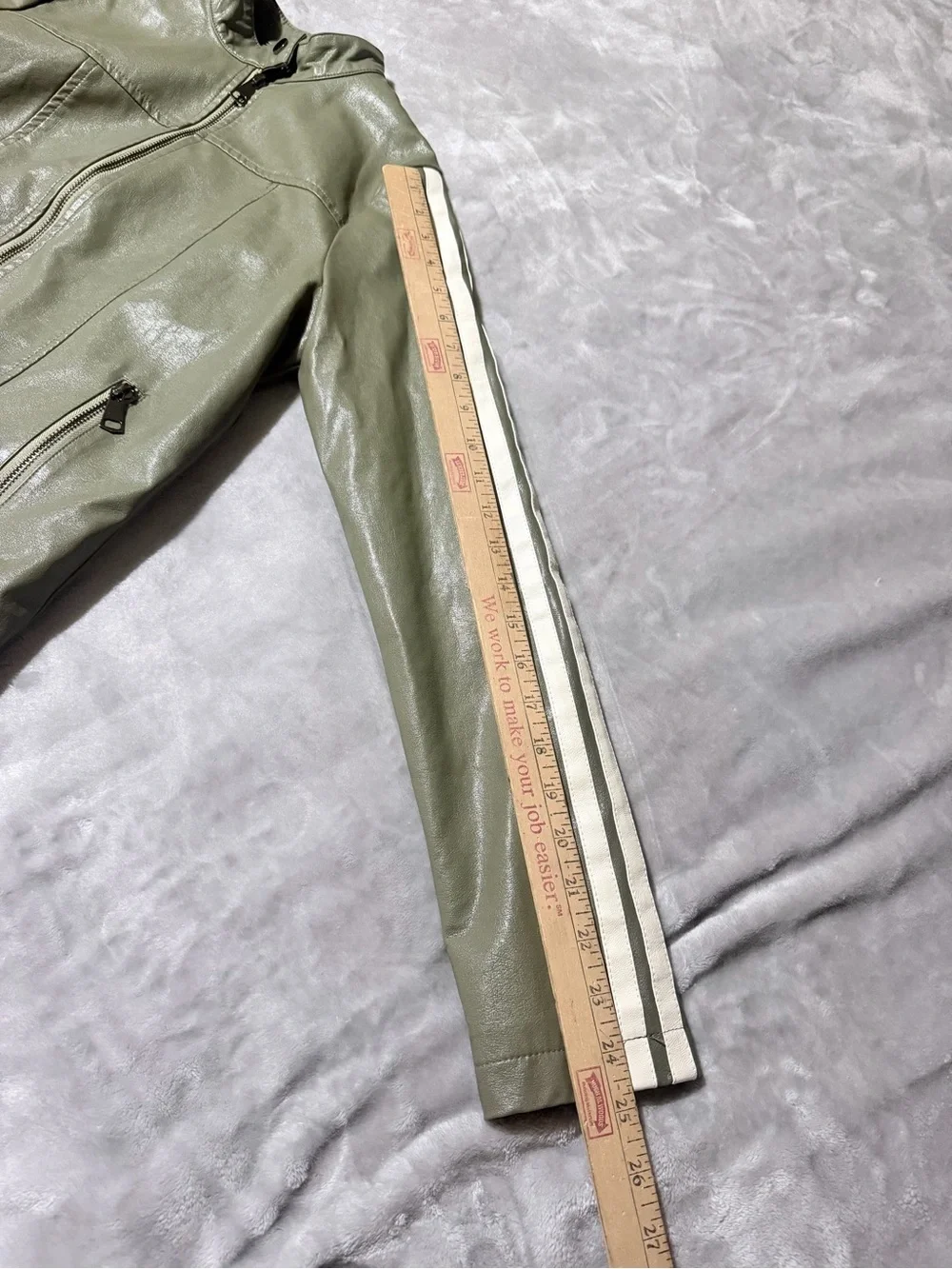 Motel Rocks Olive Green Faux Leather Jacket - Picture 11 of 12